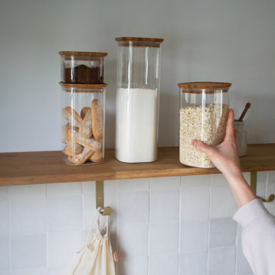 Pebbly | Square Glass Canister Bamboo Lid 0.9Qt