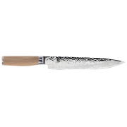 Shun | Premier Carving Set, 2 Blonde: A Gyuto knife with a tsuchime finish, Damascus pattern, and Pakkawood handle, paired with a 6.5-inch fork.
