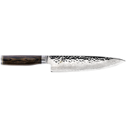 Shun Premier Knife Series - Gyuto with hammered finish and Damascus pattern blade, dark wood handle, from Athens Cooks' curated kitchen collection.