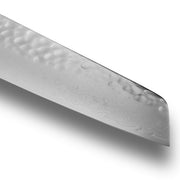 Shun Premier Blonde Master Utility knife, 6.5, showcasing a Damascus-style grain with hammered tsuchime finish, renowned for versatility and precision in food preparation.