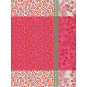 Le Jacquard Français | Cueillette D'Été Tea Towel, Red, features a strawberry and floral block pattern, ideal for adding vibrant charm and durability to your kitchen.