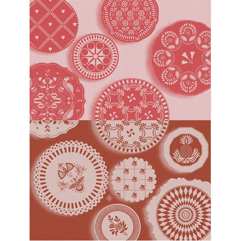 Le Jacquard Français | Faïence Tea Towel featuring intricate patterns like hearts and florals, reflecting vintage charm and eco-conscious craftsmanship, perfect for Athens Cooks' curated kitchen collection.