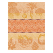 Le Jacquard Francais | Jardin Des Choux Tea Towel, Orange, featuring botanical and vegetable motifs in a warm palette, ideal for enhancing kitchen decor.