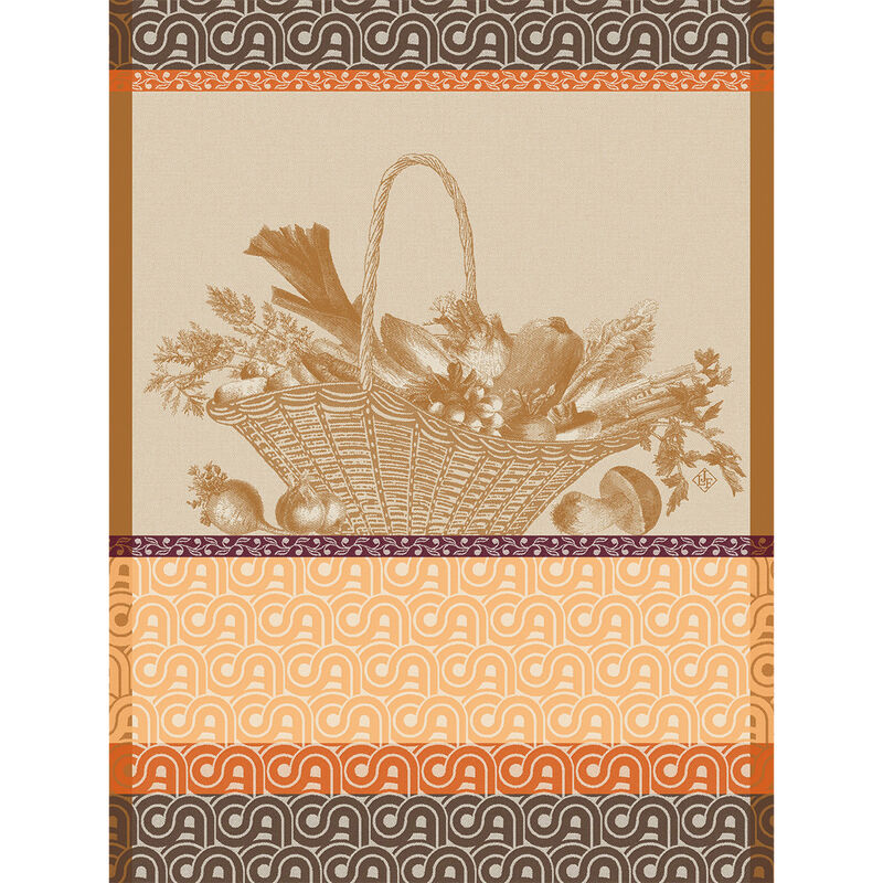 Le Jacquard Francais | Potager D'Hiver Tea Towel features a woven basket of produce and vine motifs, embodying kitchen elegance with durable combed yarns.