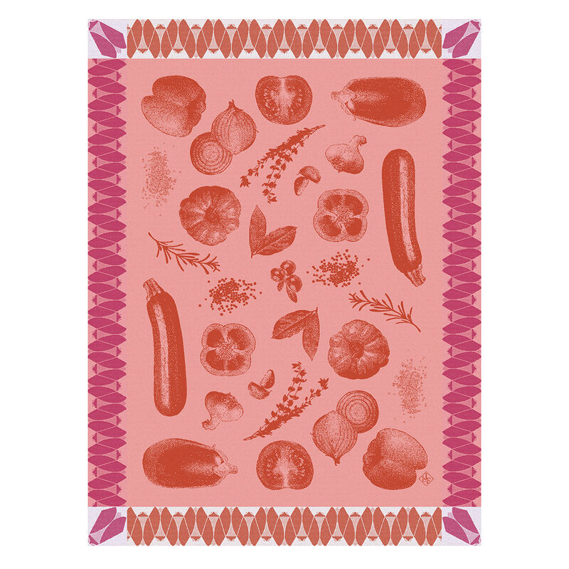 Le Jacquard Français | Ratatouille Tea Towel featuring stylized vegetables and herbs, perfect for adding a vintage-inspired, culinary touch to your kitchen decor.