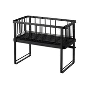 Yamazaki Home | Two-Tier Dish Rack: Black metal rack with upper basket, slatted shelf, and 360-degree spout for efficient dish drying and countertop organization.