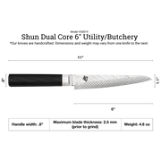 Shun | Dual Core Utility & Butchery Knife, 6 inches, features a patterned blade with octagonal handle, ideal for precise butchery and versatile kitchen tasks.