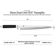 Shun | Dual Core Yanagiba, 10.5 inches: Japanese slicing knife with 16 overall length, single-bevel Damascus-pattern blade, D-style octagonal handle, ideal for sushi preparation.