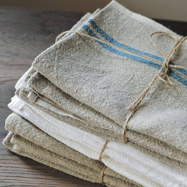 Couleur Nature | Vintage Linen Natural/Blue Towels, Set of 2