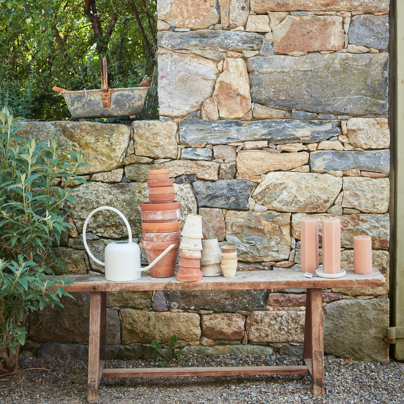 The Floral Society | Watering Can - White: A modern, copper-plated stainless steel watering can with a curved handle and extended spout, ideal for versatile gardening tasks.