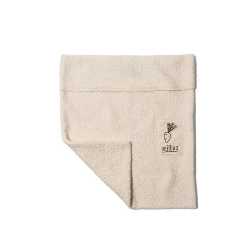 Vejibag | Standard Vejibag: A reusable terry-cloth bag with a carrot patch, designed to keep vegetables fresh and organized in a humid environment.