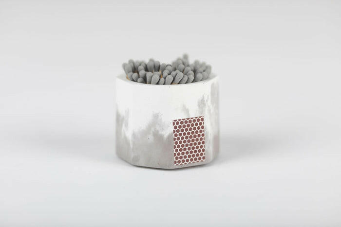Tenn Prairie Match Holders with Striker: Blue concrete holder, cork base, includes 70 matches and striker pad for easy lighting.