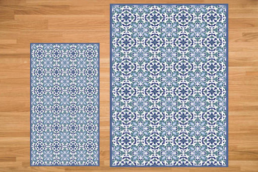 Etú HOME | Ortigia A Italian Runner - 24x95, showcasing a patterned vinyl rug on wood flooring, ideal for stylish, functional kitchen and entryway decor.