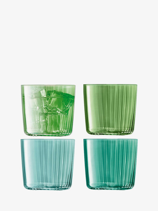 Set of four LSA International Gems Tumblers, 19oz each, featuring a fluted texture and hand-painted finish, designed for elegance and functionality.