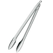Rösle | Locking Tongs - 12 in with ergonomic design and patented one-hand coupling mechanism for safe handling and space-saving storage. Made of 18-10 stainless steel, dishwasher safe.