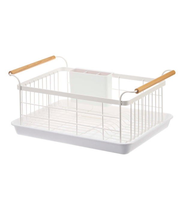 Yamazaki | Steel + Wood Dish Rack with Drainer Spout