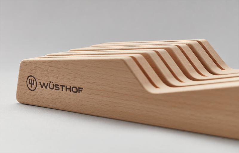 Wüsthof | In-Drawer Knife Tray - Small, crafted from beech wood, holds up to seven knives, and fits snugly in drawers, maximizing kitchen space efficiently.
