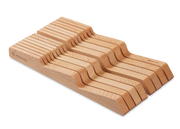 Wüsthof In-Drawer Knife Tray - Large, a beech wood tray for storing up to 14 knives, optimizes kitchen space by fitting neatly inside a drawer.