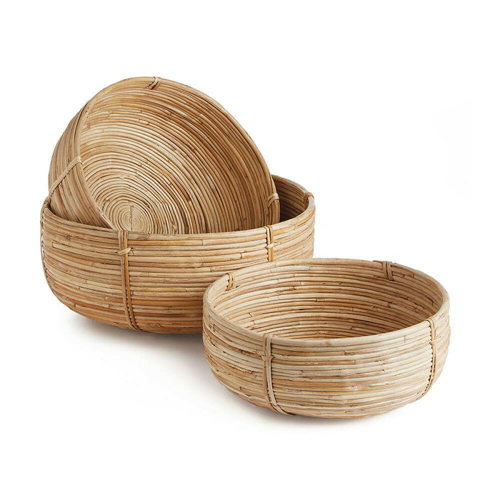 Cane Rattan Low Baskets (Set Of 3).