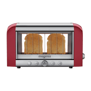Magimix Vision Toaster - Red with see-through glass sides, eight browning levels, and versatile settings for perfect toasting, ideal for Athens Cooks' kitchen enthusiasts.