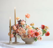 The Floral Society | Candle Holders - Grand - Tall - Earth: Ceramic taper holders with a matte finish, featuring varied shapes and sizes for standard taper candles.