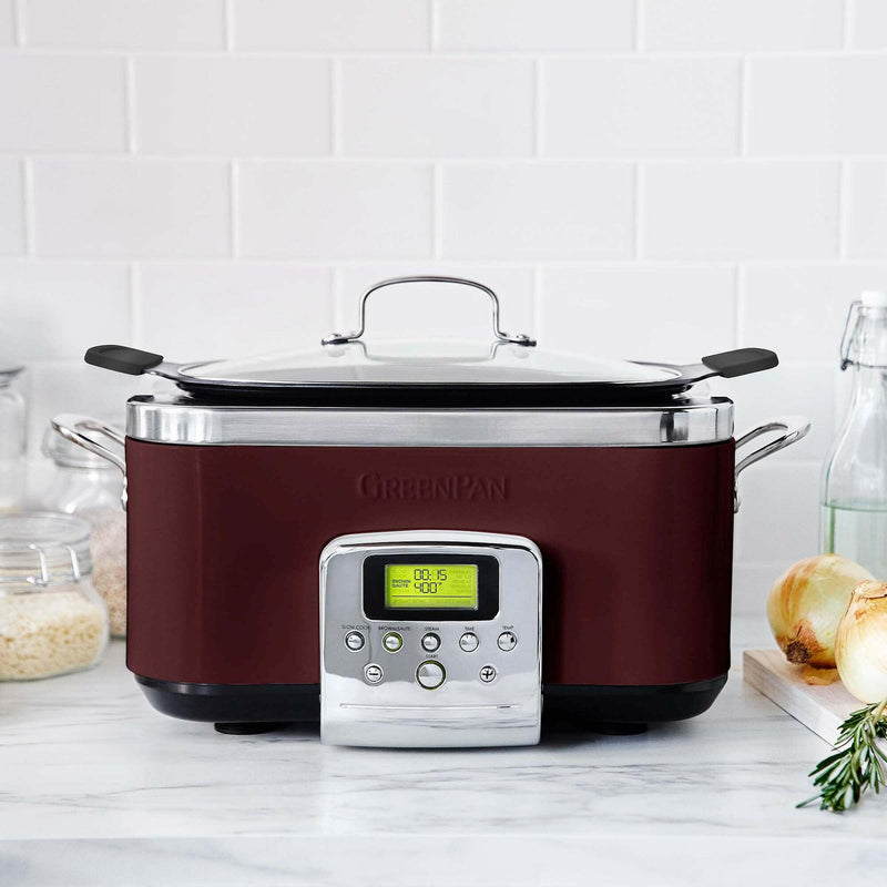 GreenPan 6 Quart Slow Cooker - Graphite featuring Thermolon™ Volt nonstick coating, ideal for searing and slow-cooking, aligning with Athens Cooks' quality kitchen tools.