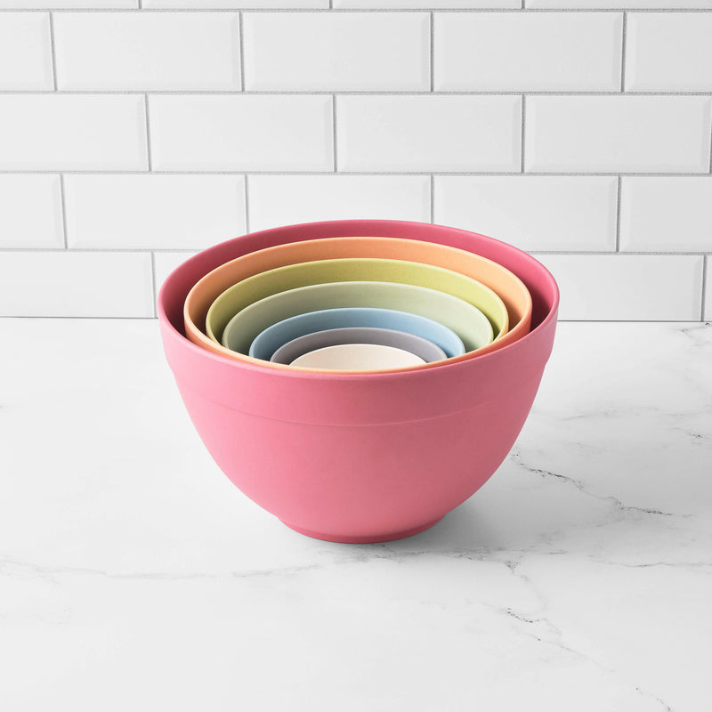 Bamboozle | 7-Piece Mixing Bowl Set - Pastel, featuring a close-up of durable, eco-friendly bamboo fiber bowls, perfect for versatile kitchen use.