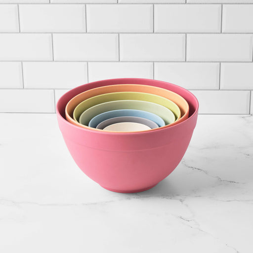 Bamboozle | 7-Piece Mixing Bowl Set - Pastel, featuring a close-up of durable, eco-friendly bamboo fiber bowls, perfect for versatile kitchen use.