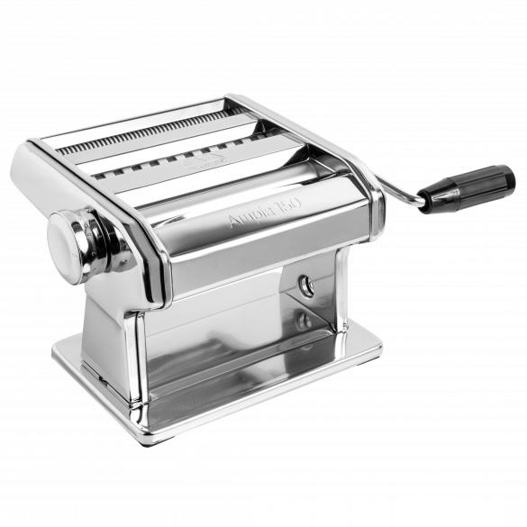 Marcato | Atlas 150 Pasta Maker (Ice) with handle, a high-quality kitchen appliance for rolling and cutting fresh pasta dough into lasagne, fettuccine, and tagliolini.