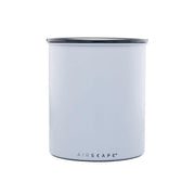 Planetary Design | Airscape | Classic and Kilo Stainless Steel Canisters - Ash - Matte Gray - Large, featuring a white container with a black lid for airtight storage.