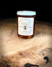 Lucky Bee Farms Honey | Athens, GA - Honeycomb Jar, featuring raw, pure, unfiltered honey in a white-lidded mason jar from local wildflowers.