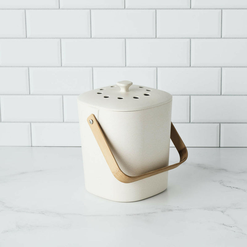 Bamboozle | Bamboo Compost Bin - Heron with a wooden handle, ideal for kitchen use and odor-free organic waste collection.