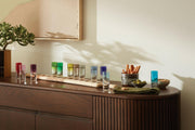 LSA International Shot Glass Set & Oak Paddle, featuring tall shot glasses nestled on a natural oak board with slim handles for stylish serving.