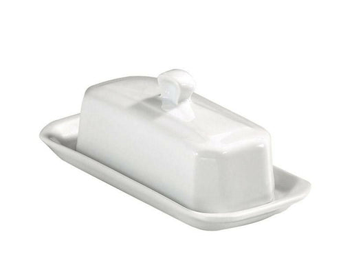 Pillivuyt Classic American style covered butter tray, heirloom-quality porcelain, hand-crafted with slight variations, 7.5 L x 3.75 W, designed for durability.