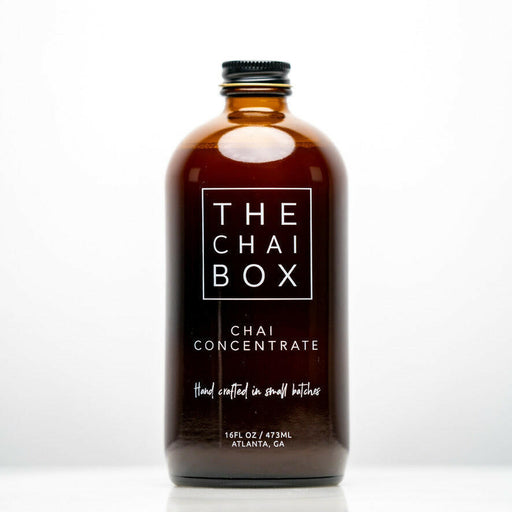 The Chai Box | Chai Concentrate - Unsweetened in a brown bottle with white text, ideal for quick, homemade chai with organic Assam tea and spices.