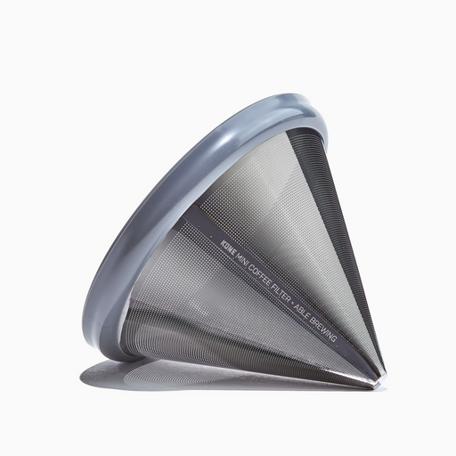 Able | Coffee Filters - Mini Kone, a silver strainer designed for eco-friendly brewing with Hario V60 02, offering café-quality coffee at home.
