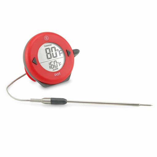 ThermoWorks | DOT Simple Alarm Thermometer - Yellow with a probe, ideal for precise cooking, featuring a backlight and durable design for professional kitchen use.