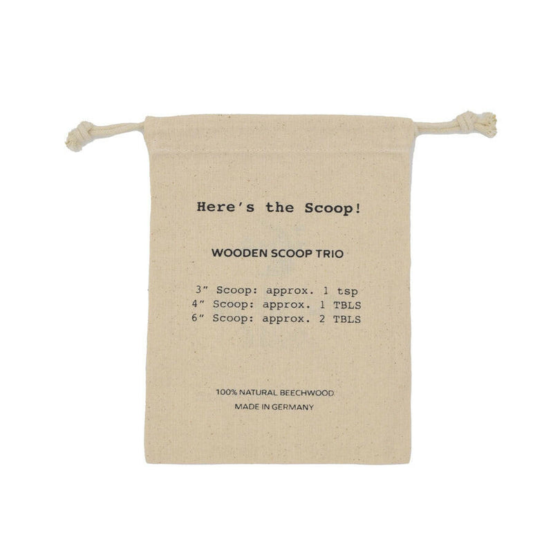 Earth & Nest | Wooden Scoop Trio + Drawstring Cotton Bag.