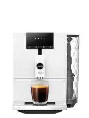Jura | ENA4 - Fully Automatic Coffee Machine - Full Nordic White, compact design, one-touch operation, features AromaG3 grinder, Pulse Extraction Process for optimal coffee flavor.