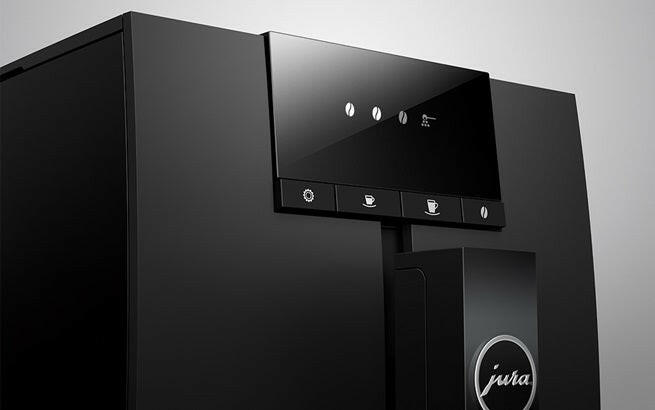 Jura | ENA4 - Fully Automatic Coffee Machine - Full Nordic White, showcasing a sleek design with intuitive controls for effortless brewing, featuring JURA's AromaG3 grinder and P.E.P.® technology.