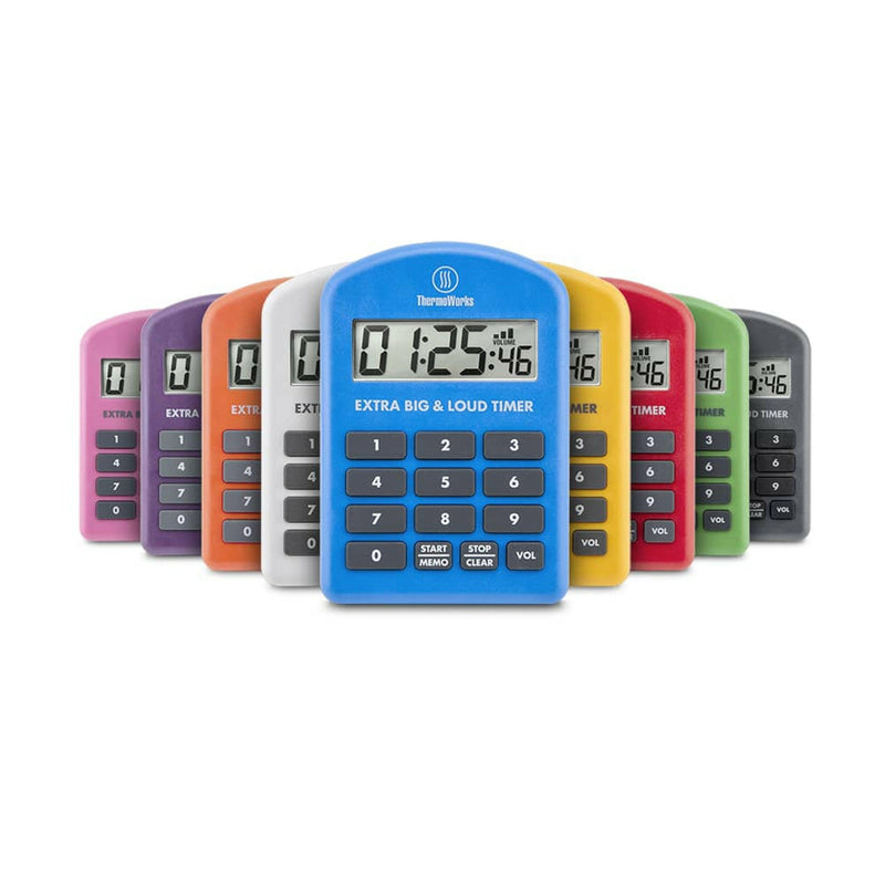 ThermoWorks | Extra Big & Loud Timer - Orange features large digits, robust rubber keypad, and strong magnets, ideal for noisy commercial kitchens and professional use.