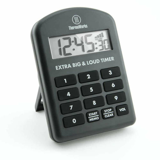 ThermoWorks | Extra Big & Loud Timer - Orange with large digits, robust rubber keypad, and strong magnets, ideal for noisy commercial kitchens and professional use.
