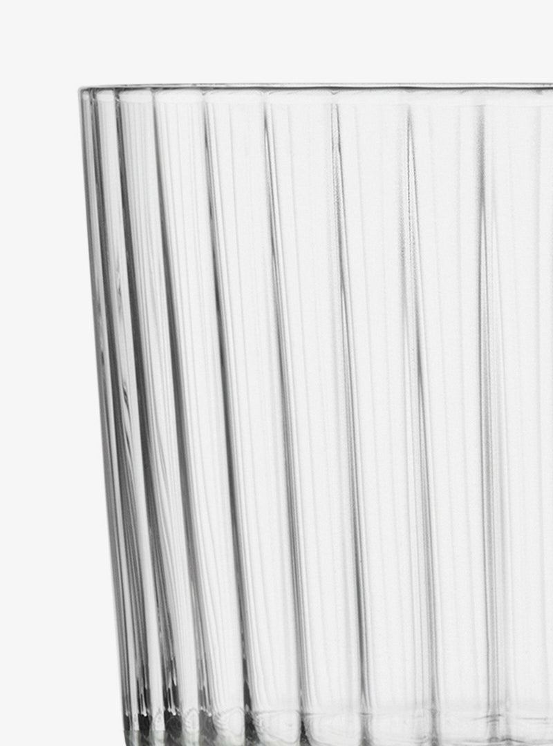 LSA International GIO Tealight Holder set includes four linear-textured votive holders, perfect for versatile use as tumblers or small bowls, enhancing any decor with included candles.