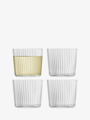 LSA International | GIO Line Drinkware Linear, Set of 4 - 13 oz glasses, featuring a linear texture, ideal for serving drinks or small dishes, stackable and dishwasher-safe.