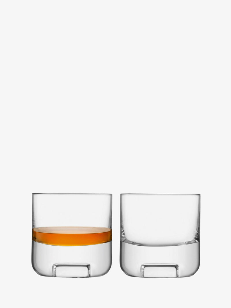 LSA International Cask Whiskey Glasses + Decanter set includes a geometric decanter and two tumblers, showcasing award-winning, contemporary design ideal for whisky enthusiasts.