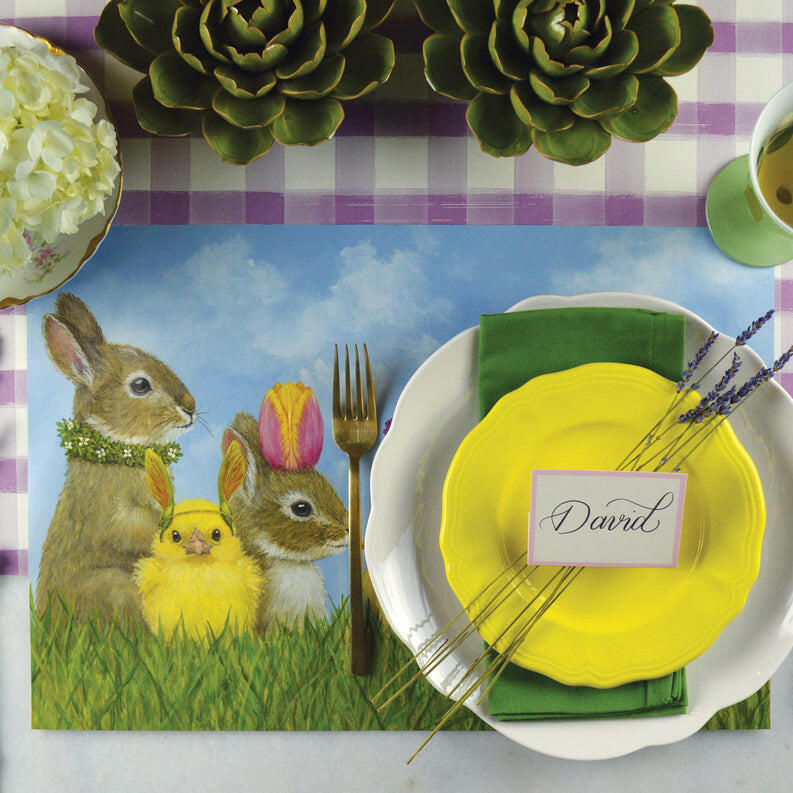 Hester & Cook | Easter Collection - Marigold Classic Stripe Runner adds charm and whimsy to spring gatherings with intricate designs, perfect for festive table settings.