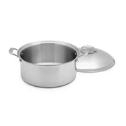 Heritage Steel Stock Pot with Lid, ideal for large-scale cooking, features high sides for simmering soups and stews, maximizing flavor extraction.