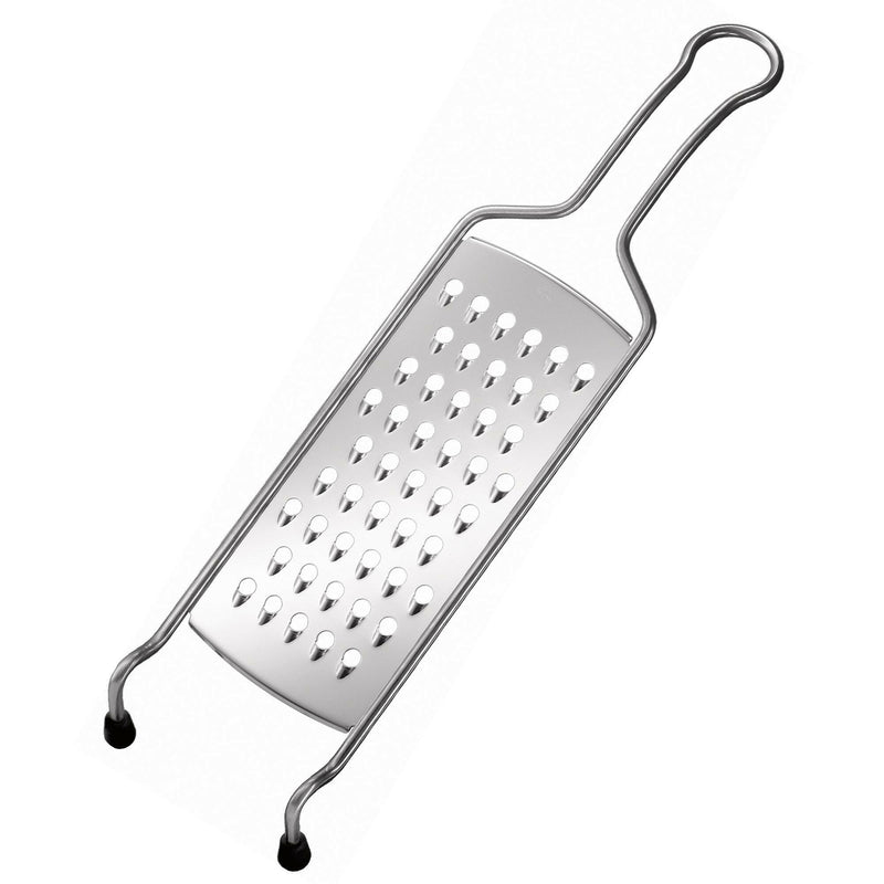 Rösle | Coarse Grater with Wire Handle ideal for grating firm vegetables, cheese, and chocolate; features 18-10 stainless steel and silicone, dishwasher safe.