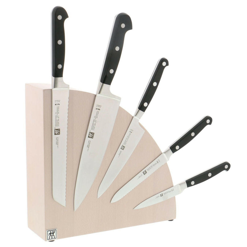 ZWILLING J.A. Henckels Italian Beechwood Magnetic Knife Block, upright design, holds up to 10 knives; a premium, artisan-crafted kitchen accessory from Athens Cooks.