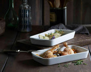 Pillivuyt Rectangular Baker, Large, 14.5 x 8 x 2, 3 qt, ideal for oven-to-table use with excellent heat retention and non-stick, handcrafted porcelain design.